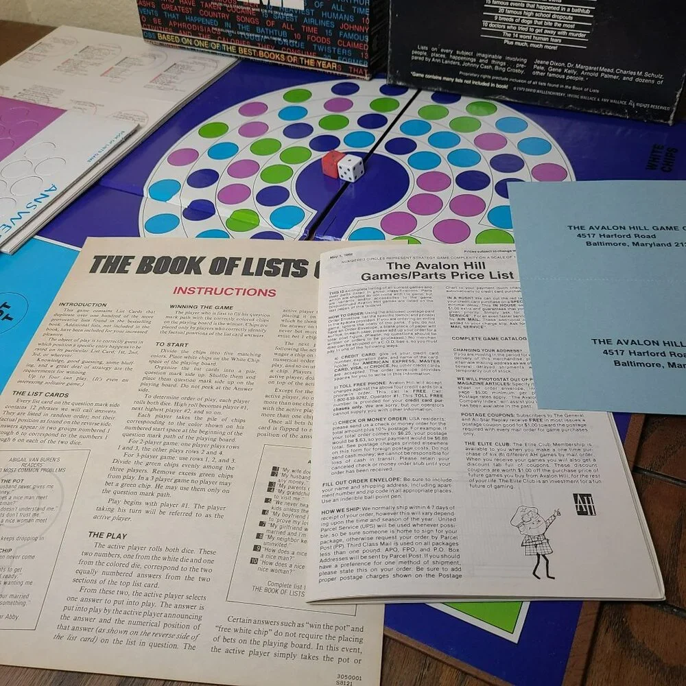 Avalon Hill 1979 : The Book of Lists Game - Best Books of the Year (UNPUNCHED)